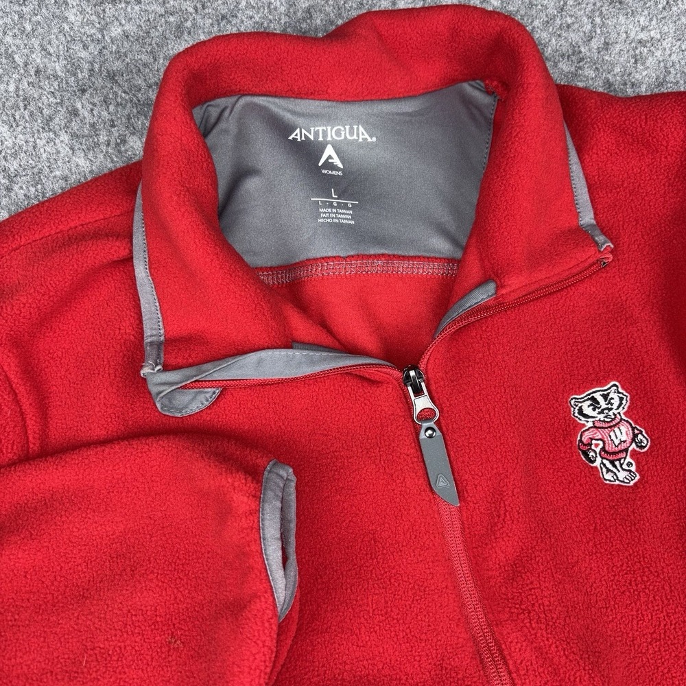 Antigua Wisconsin Badgers Fleece Jacket Women's Large Red Full Zip NCAA Logo EUC